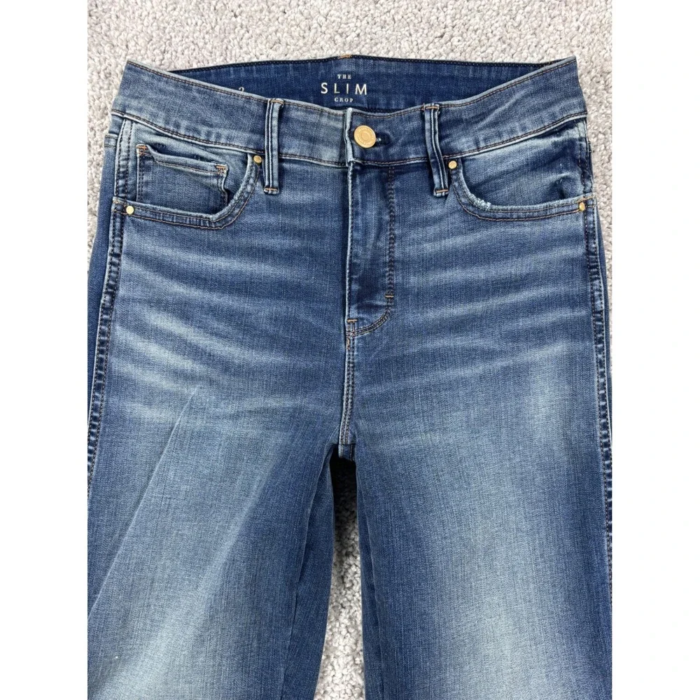 White House Black Market The Slim Crop High Rise Beaded‎ Hem Jeans Blue Womens 2